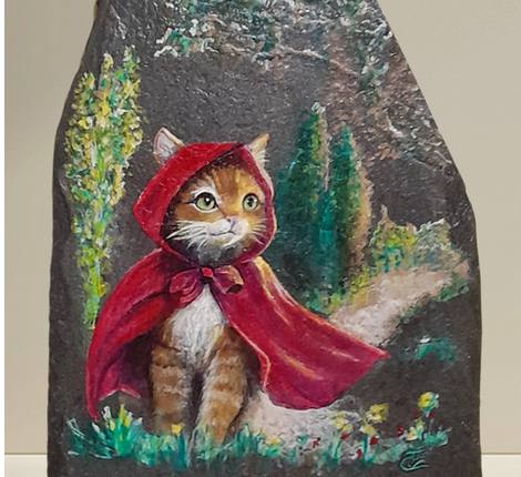 chat en forêt peint sur de l'ardoise
