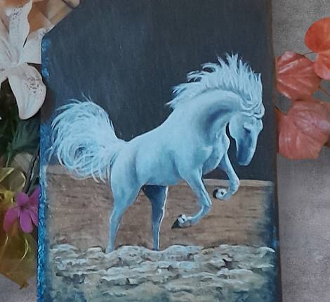 cheval peint sur ardoise par créartcathy