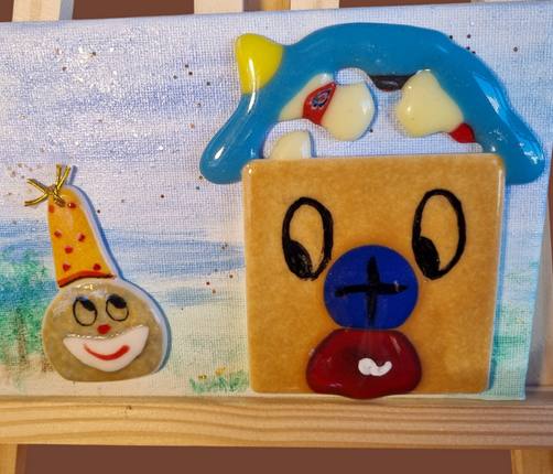 Petit tableau en émaux de Briare et aquarelle