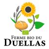 ogo officiel de la Ferme Bio du Duellas avec un tournesol, des épis de blé, un pain et le label Agriculture Biologique.